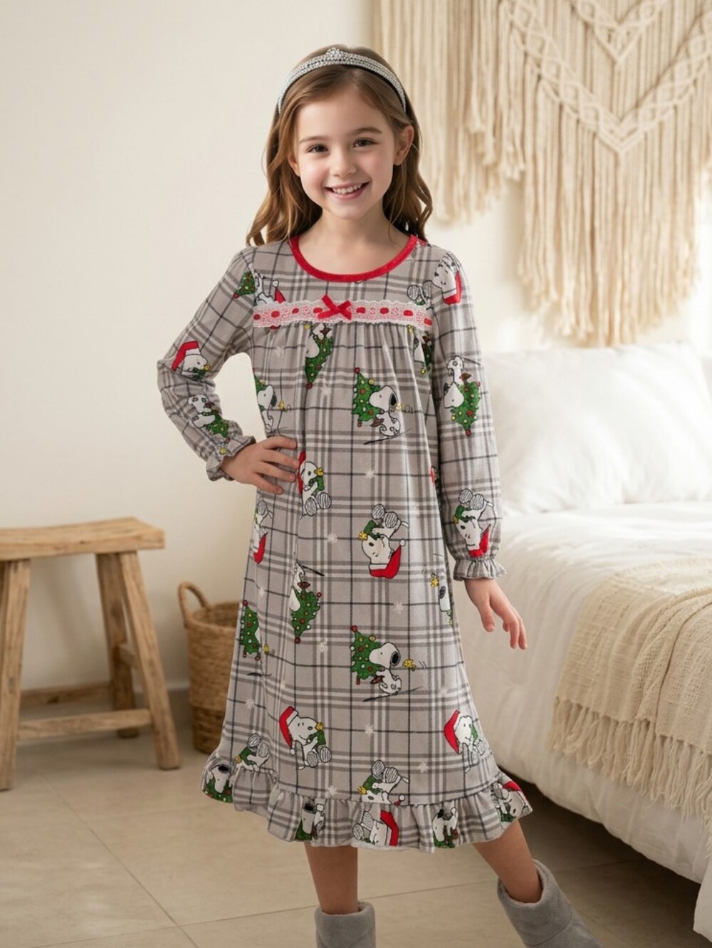 Snoopy Christmas Nightgown Girls 2T Peanuts Flannel Holiday Sleepwear Cozy Gown